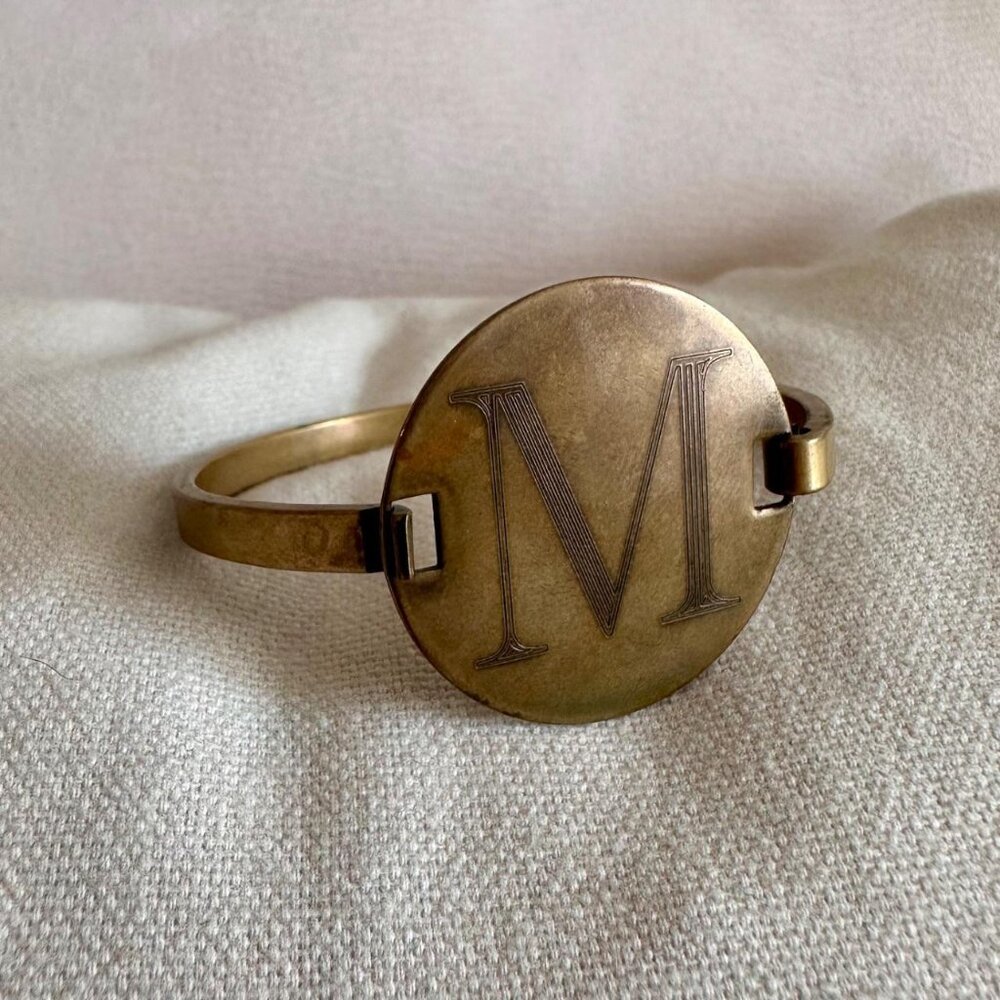 Monogram "M" Hammered Brass Cuff Bracelet Artisanal Boho Gypsy